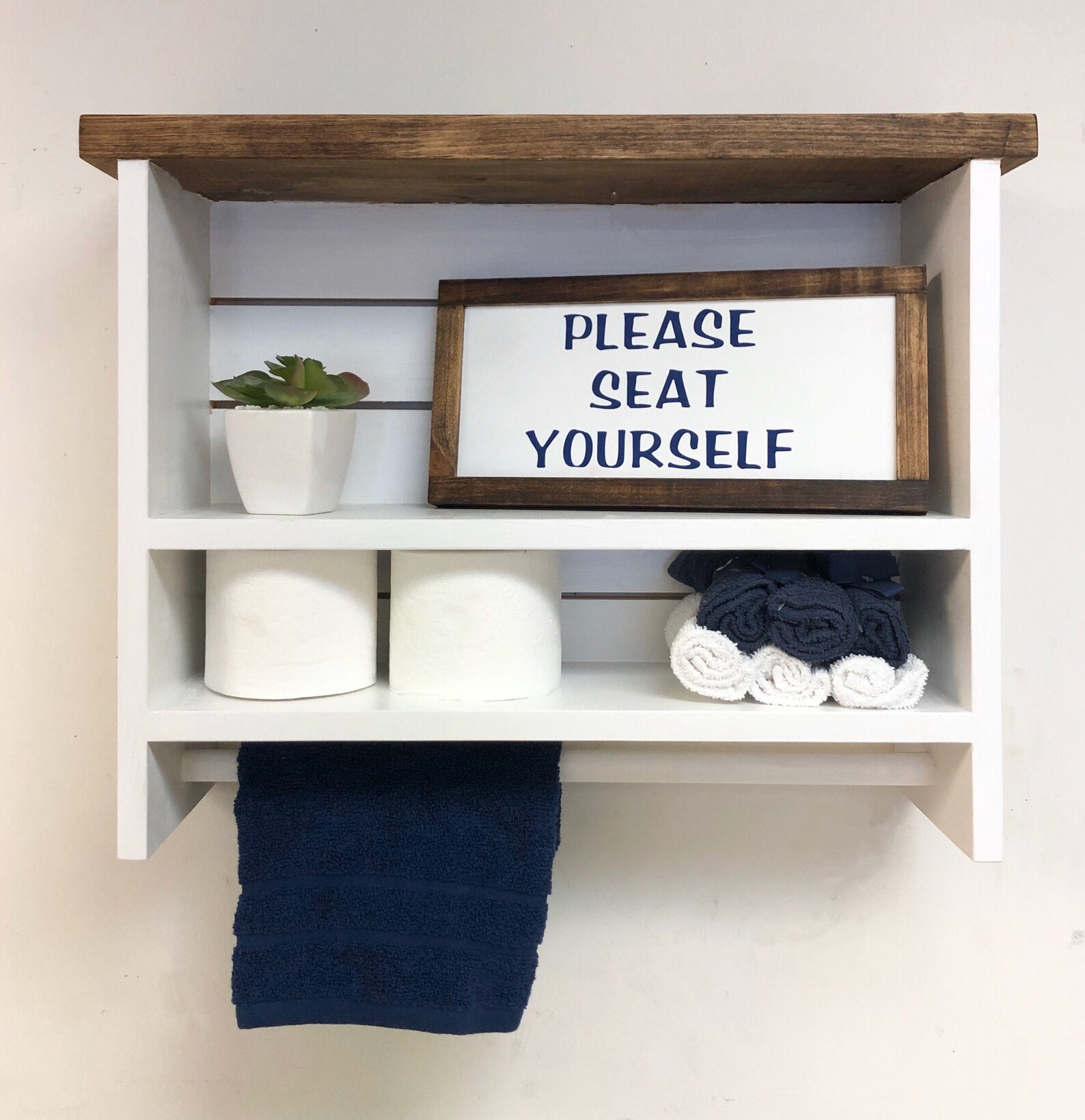 Farmhouse Bathroom Shelf With Towel Bar 2tier Etsy