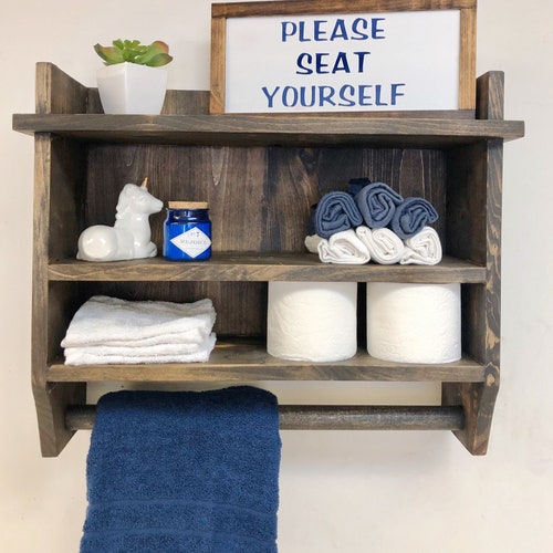 Farmhouse Bathroom Shelf With Towel Bar 2tier Etsy
