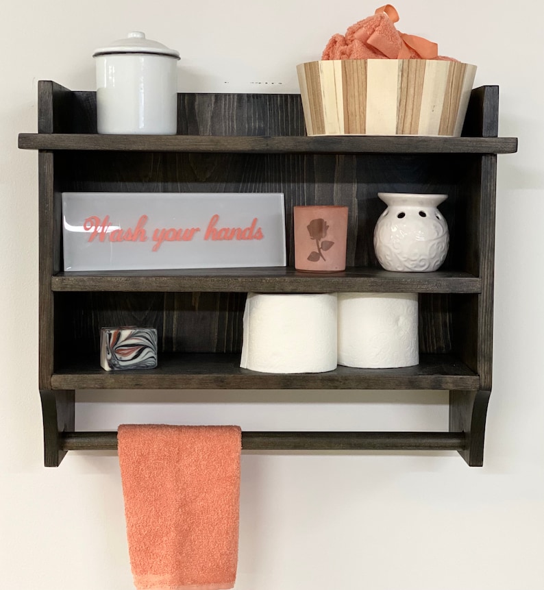 Rustic Bathroom Shelf With Towel Bar - Etsy
