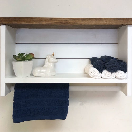 Farmhouse Bathroom Shelf With Towel Bar Etsy