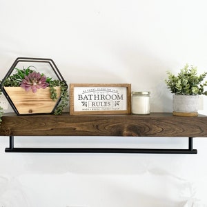 Bathroom Shelf with Towel Bar - Matte Black | FREE SHIPPING | Floating Shelf | Stained