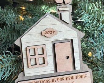 Personalized First Christmas Ornament: Laser Cut Walnut, Cherry & Birch