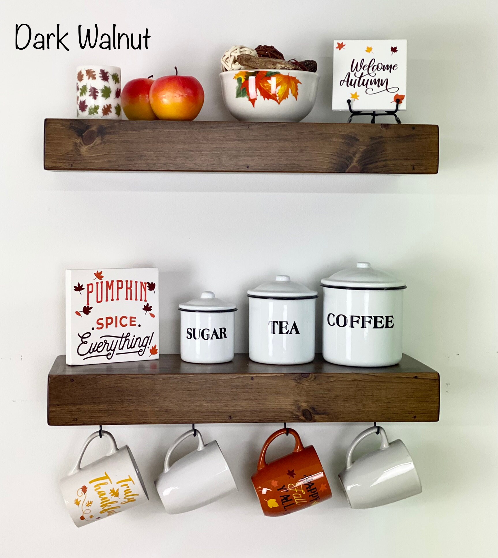 Floating Shelf With Coffee Mug Hooks Stained FREE SHIPPING 