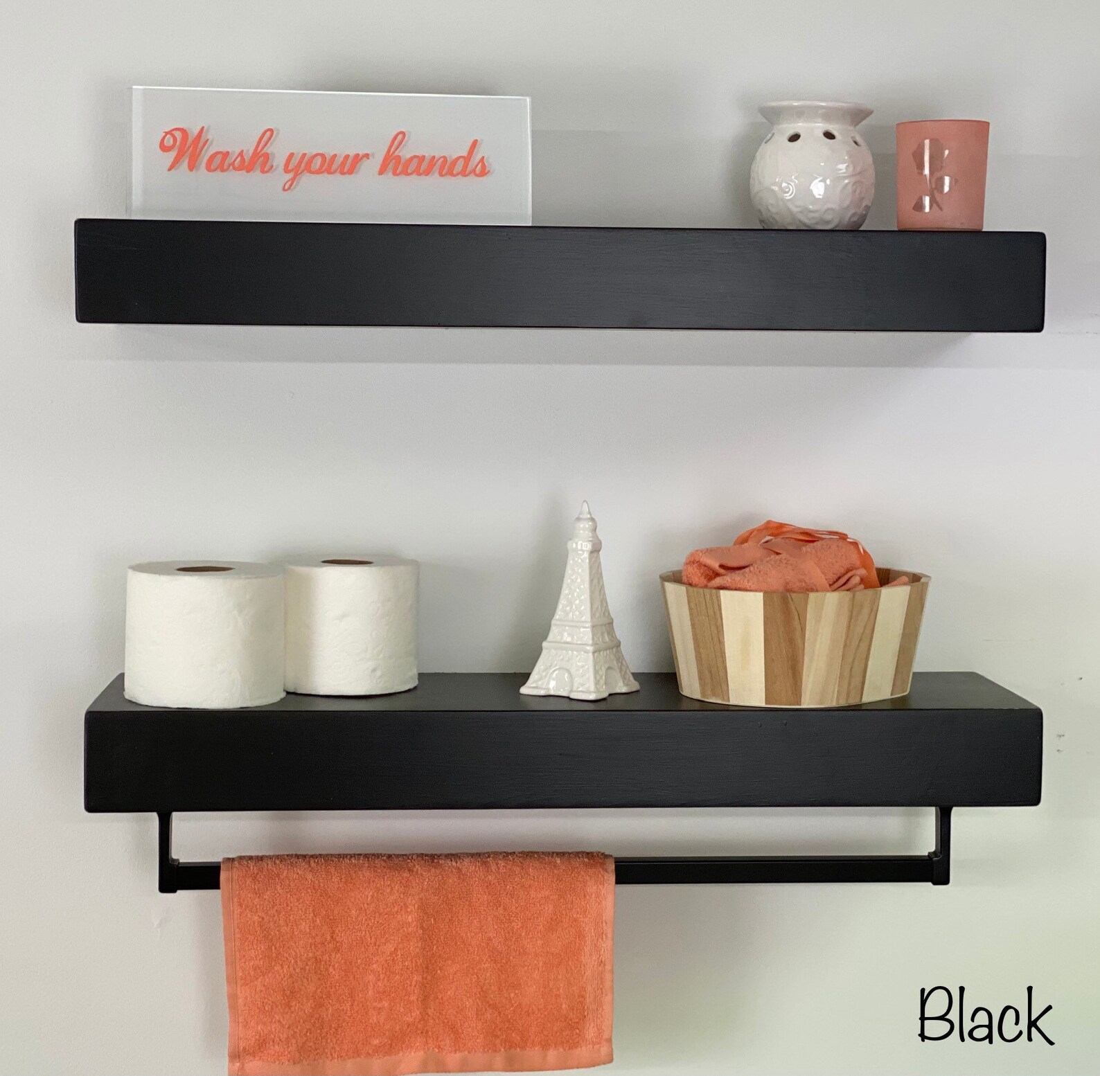 Bathroom Shelves Set Set of Two Shelves One Towel Bar Etsy