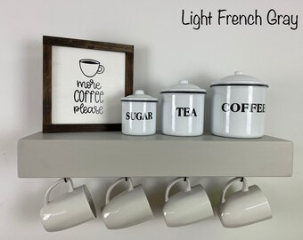 Painted Floating Shelf with Coffee Mug Hooks | FREE SHIPPING |