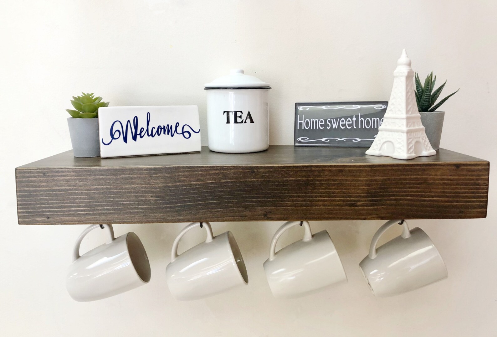 Floating Shelf with Coffee Mug Hooks Etsy
