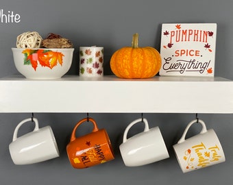 Painted Floating Shelf with Coffee Mug Hooks | FREE SHIPPING |