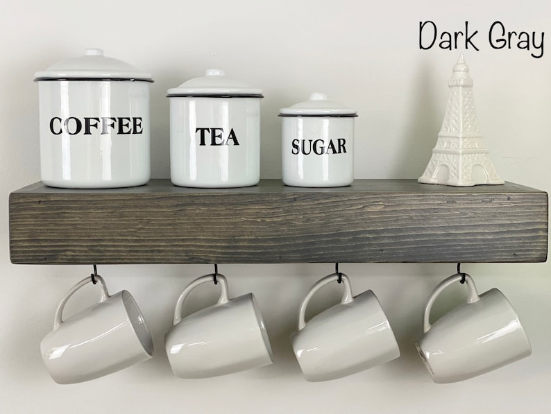 Floating Shelf With Coffee Mug Hooks Stained FREE SHIPPING Etsy