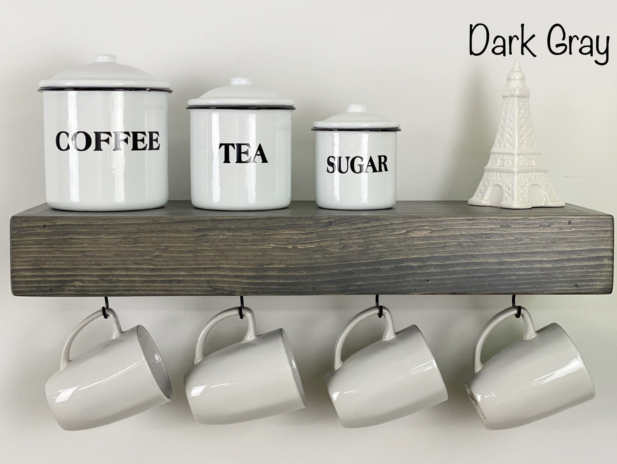 Floating Shelf With Coffee Mug Hooks Stained FREE SHIPPING 