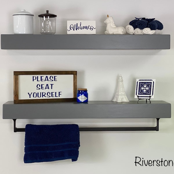 Bathroom Shelves Set - Set of Two Shelves, One Towel Bar | FREE SHIPPING | Painted | Oil-Rubbed Bronze