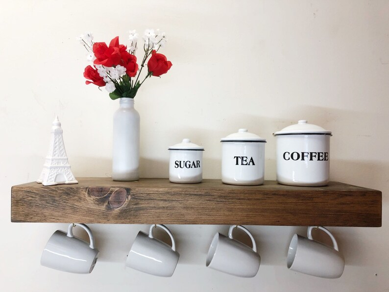 Floating Shelf with Coffee Mug Hooks Etsy