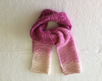 Reversible hand knit scarf in shades of pink