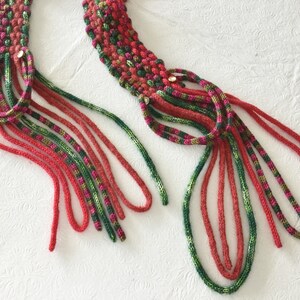 Shades of red, green and fuscia Noodler scarf, &quot;Christmas Past&quot;