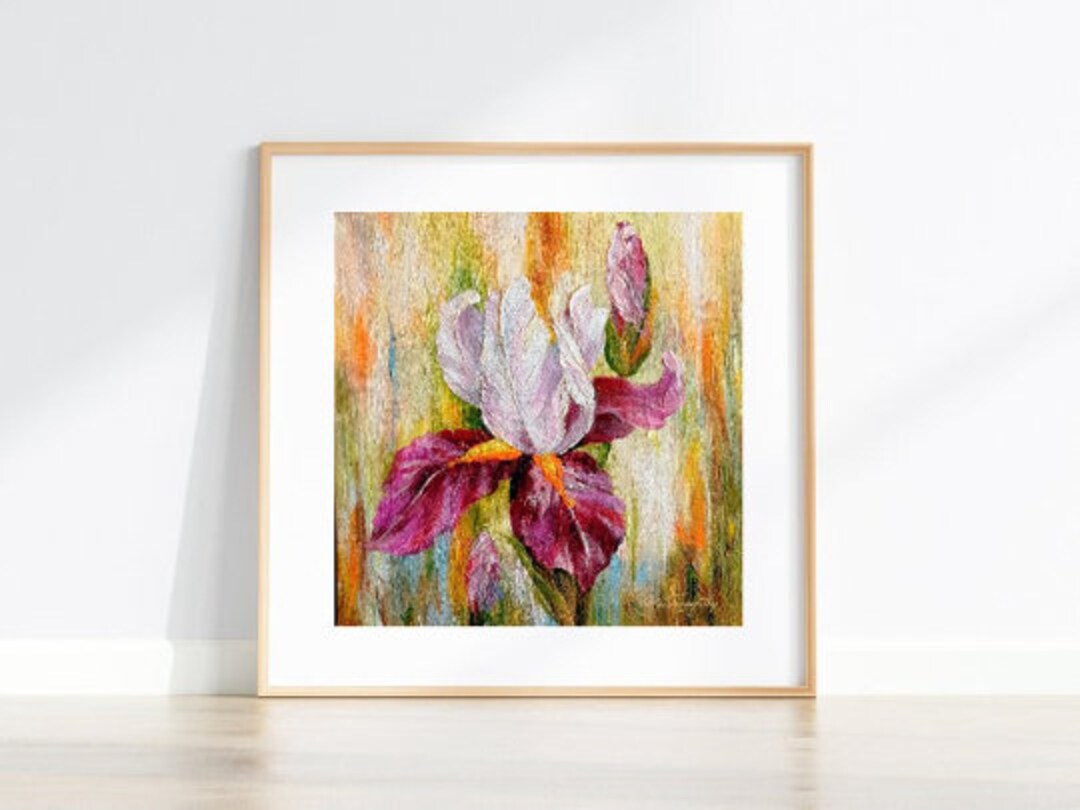 Iris Oil Painting Flower Original Small Art 6x6 Flower Art Still Life ...
