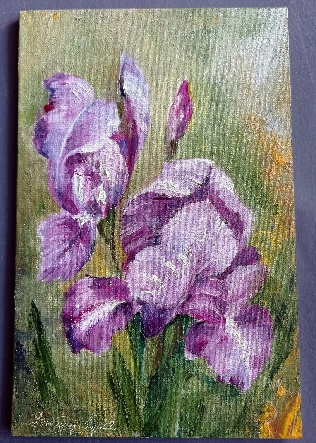 Iris Oil Painting Small ART Impressionist Art Original Flower Etsy