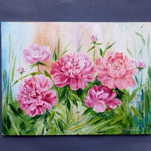 Peony Painting Floral Painting Floral Original Art Peonies Small Oil original Gift For Her wall art painting 9 by 7 in Art Pink Peonies