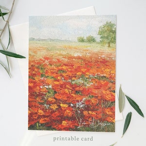Cartes imprimables pour la fête des mères, prés de printemps, coquelicots, paysage, cartes de voeux, décoration murale moderne