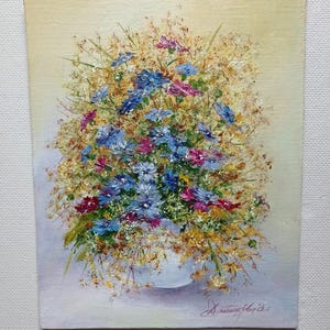Spring flower Small art chamomile daisies Oil Painting Wall Art Décor bouquet of floral art summer garden art still life a gift for for Mom