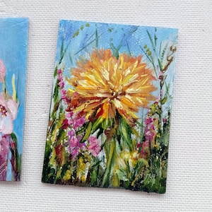 Flores amarillas Pintura al óleo de flores Arte impresionista Pequeña pintura al óleo original de flores Bodegón un regalo para ella Arte de pared de flores de primavera