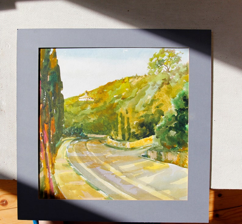 solar painting spring landscape Watercolor painting summer road landscape Archival watercolor Mountain author/'s watercolor painting