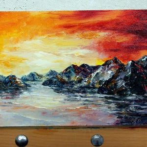 Coast Oil Painting Bright Original Art Seascape Miniature Mini Canvas Painting Artwork Sea Landscape Islands The hot of the sun over ocean