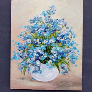 Forget-me-not flowers spring bouquet wildflowers small oil painting Original art floral oil still life gift art for her Kitchen Wall Art