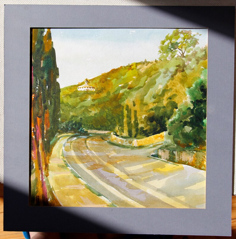 solar painting spring landscape Watercolor painting summer road landscape Archival watercolor Mountain author/'s watercolor painting