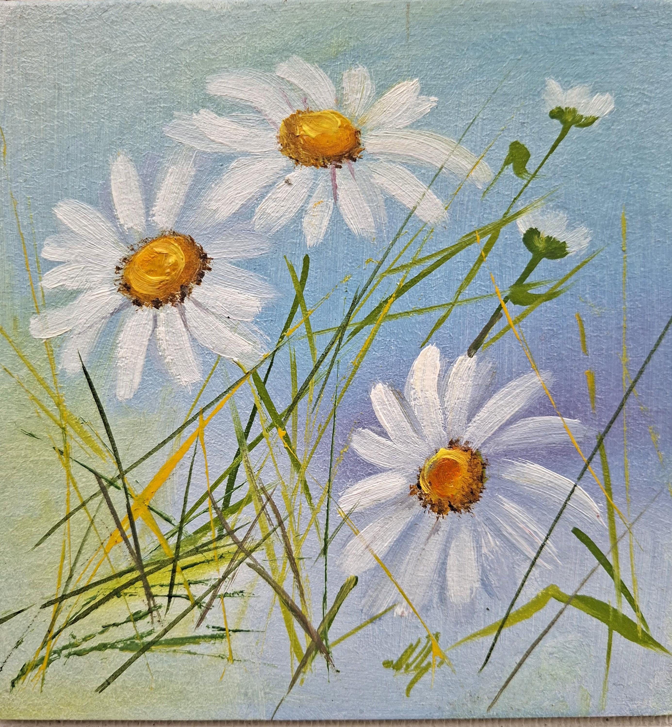 油彩画　カモミール 油彩画 カモミール