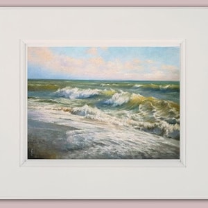 Pintura de paisagem marinha em tela de papelão Pintura original Arte de parede costeira Arte de parede da Itália Arte do oceano Decoração de parede náutica Arte de parede do quarto Presente