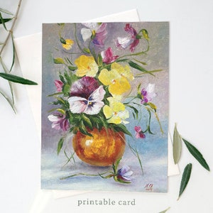 Baixar cartões para impressão cartões de felicitações para o dia das mães Amores-perfeitos flores buquê de primavera flores silvestres Arte de parede moderna Decoração