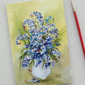 Forget-me-not flowers spring bouquet wildflowers small oil painting Original art floral oil still life gift art for her Kitchen Wall Art