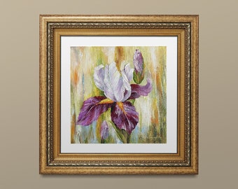 Down Load Iris Small Oil painting gift for her art original flower painting still life gift Author Abstract art Spring flowers canvas Décor