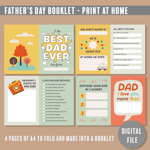 Father's Day Book Printable - All About Dad - Print at Home - Instant Download - Best Daddy Booklet