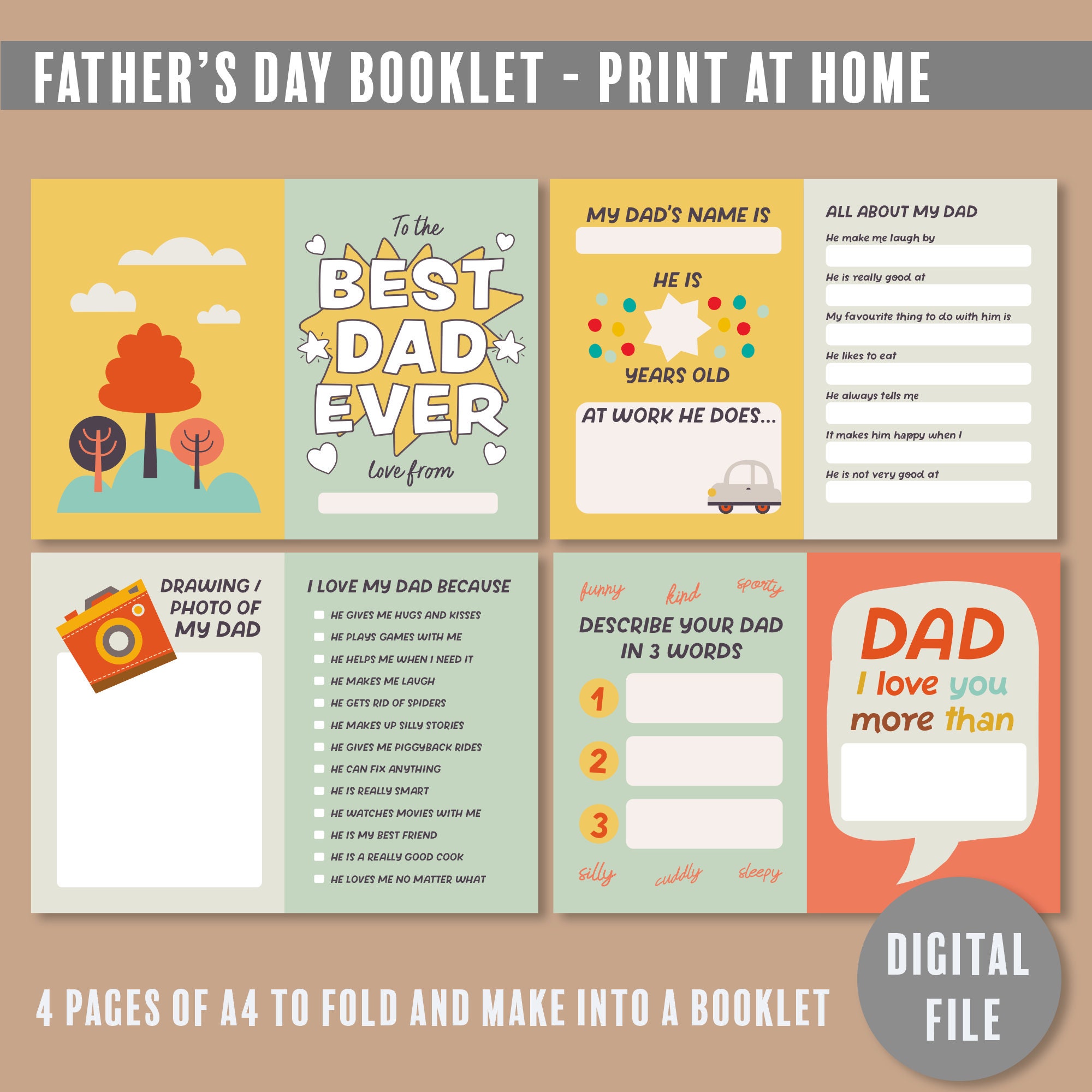Father's Day Book Printable All About Dad Print at Home Instant ...