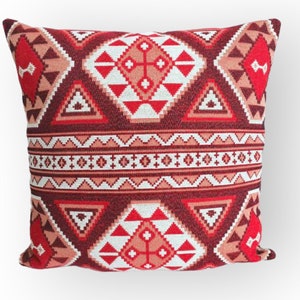 Red Tribal Pillow Cover, Cotton Woven Pillow cover, Red kilim pillow, Boho pillow cover, Aztec Cushion Cover, Geometric Kilim Cushion Cover