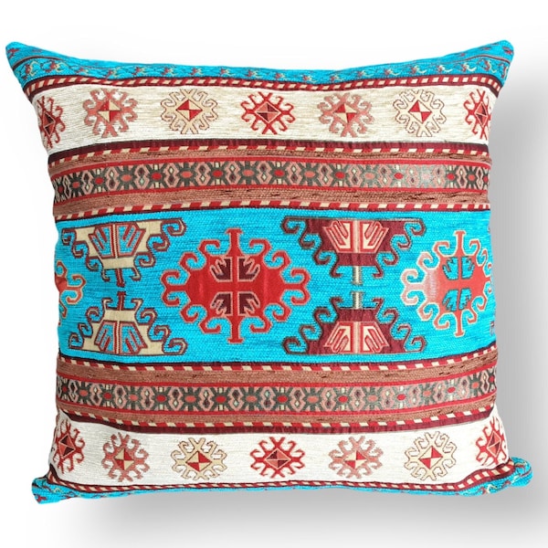 Kilim Pillow Cover, Turquoise Red Pillow Cover, Kilim Cushion Cover, Throw Pillow Cover Blue, Turkish Pillow Cover, Oriental Pillow Cover