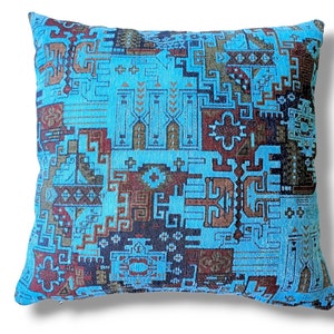 Blue Turkish Kilim Throw Pillow Cover, Boho Tribal Lumbar Cushion for Sofa or Bed, Vintage-Inspired Chenille Ethnic Pillowcase Decor