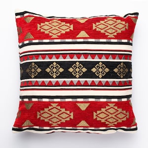 Red Kilim Pillow Cover, Turkish pillow cover, Red Kilim Pillow, Red Cushion Cover, Oriental Pillow, Chenille Pillowcase Pillow Cover 16 x 16