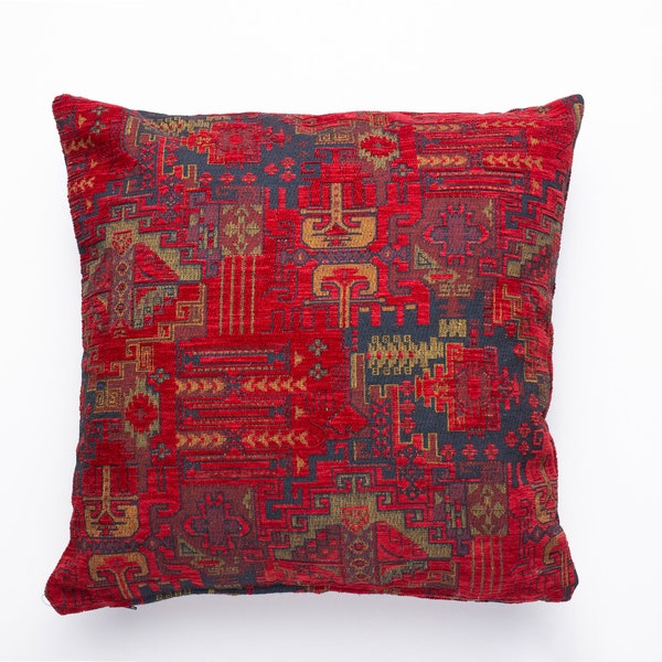 Dark Red Kilim Pillow Cover, Turkish Kilim Pillow Cover, Red Chenille Pillow, Red Cushion Cover, Dark Red Throw Pillow, Kilim Cushion Case