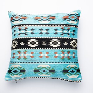 Blue Kilim Pillow Cover, Bohemian Throw Pillow, Kilim Pillow Blue, Traditional Pillow Cover, Oriental Pillow Cover, Turkish Kilim Pillow