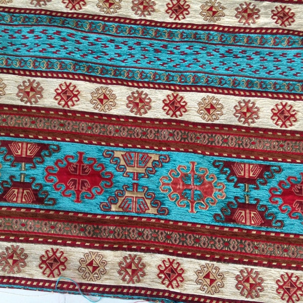 Turkish upholstery fabric, kilim fabric by the yard,Ethnic Tribal Style Chenille Upholstery Fabric, Aztec Navajo Geometric  Kilim Fabric