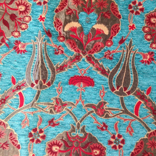 Tulips Jacquard Chenille Upholstery Fabric, Floral Fabric with Tulip&Clove Pattern, Oriental Style Heavy Fabric,  by the Yard/Metre