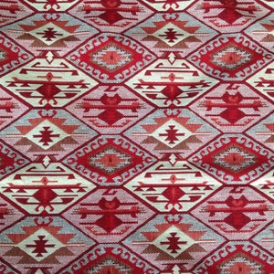 Ethnic Tribal Style Upholstery Fabric, Double-faced Cloth,Aztec Navajo Geometric Kilim Fabric,Yellow Red, by the Yard/Meter,Geometric Fabric