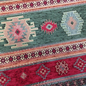 Red green Meters,Yard Chenille Fabrics,Jacquard, Ethnic,Tribal ,Turkish Fabric,Chenille Upholstery Fabric, Velvet Fabric,Geometric Fabric