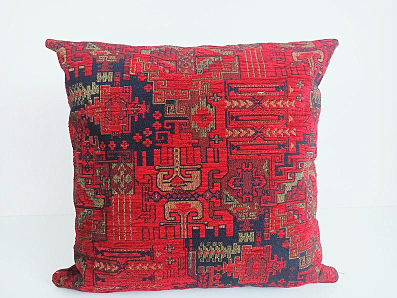 Red Kilim Pillow Cover Chenille Pillow Red Kilim Pillow Etsy
