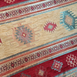 tapestry upholstery fabric, Red kilim fabric upholstery, turkish velvet fabric, chenille upholstery fabric, kilim fabric by the yard.