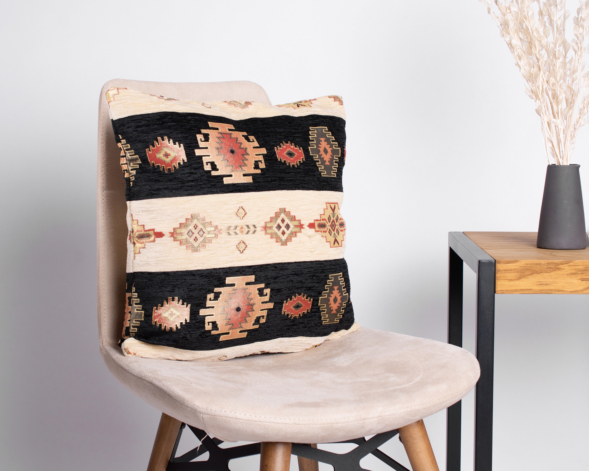 Black Bohemian Pillow Turkish Pillow Cover Black Kilim Etsy