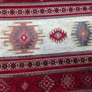 by the Meter / Yard Chenille Fabrics, Geometric Fabric , Turkish Fabric, Chenille Upholstery Fabric, Velvet Fabric, Kilim Fabrics, Red-Cream