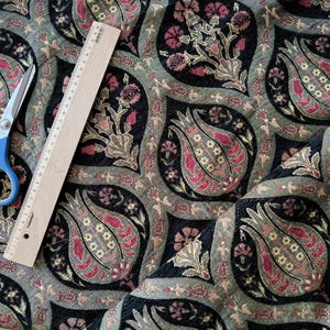 Turkish Chenille Upholstery Fabric, Oriental Bohemian Jacquard Design, Floral Kilim Ottoman Fabric, Perfect for Home Decor or Craft Projects