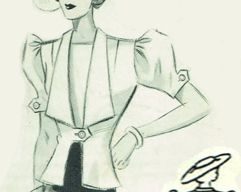 Vintage 96cm/38" bust size 1930s short puff sleeve summer jacket sewing pattern